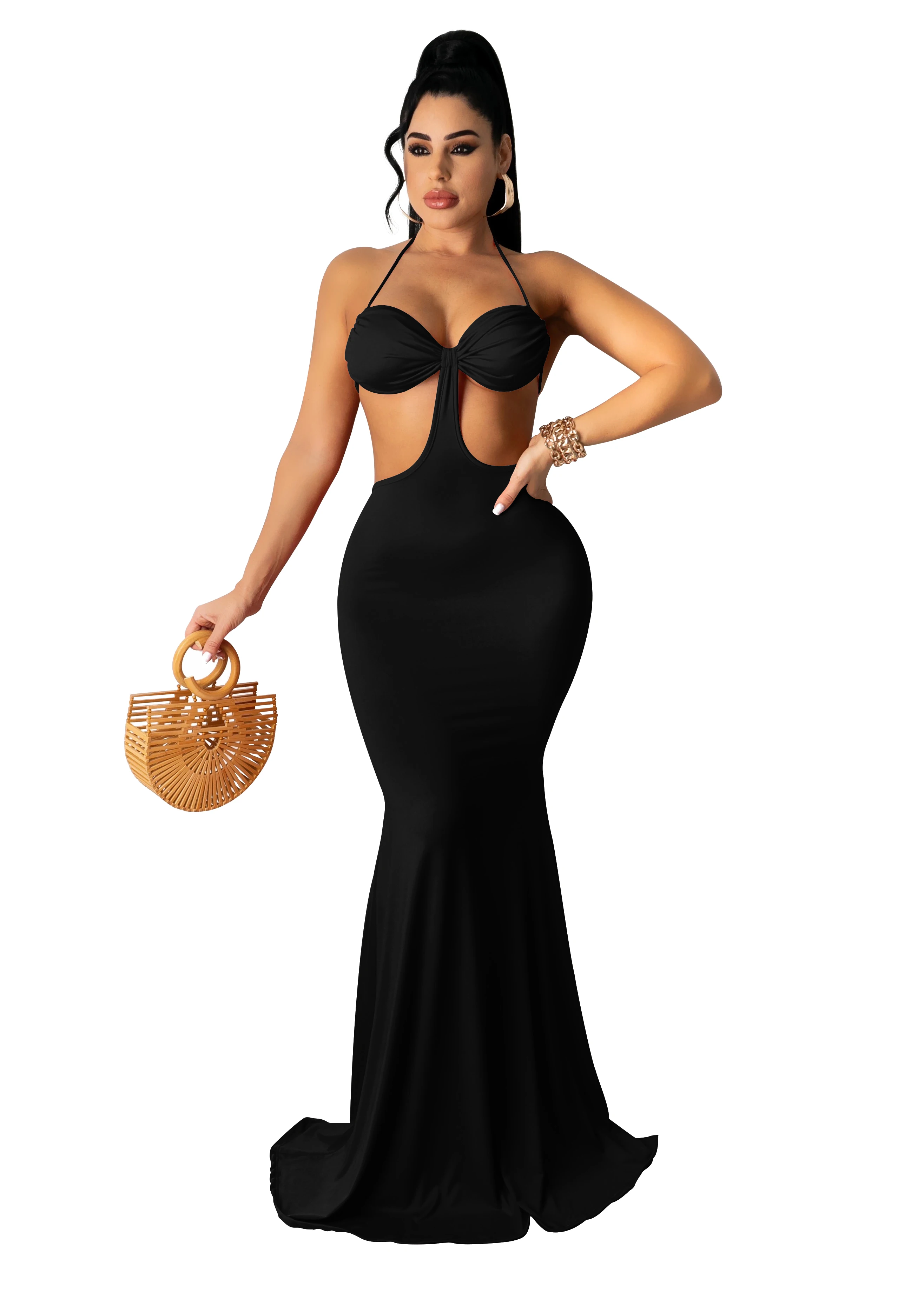 Summer womens sexy clothing halter hollow out backless evening gowns for women dress long