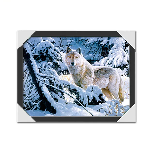 Fast delivery wolf lenticular 3D poster with MDF frame wall decoration PET lenticular 3D picture