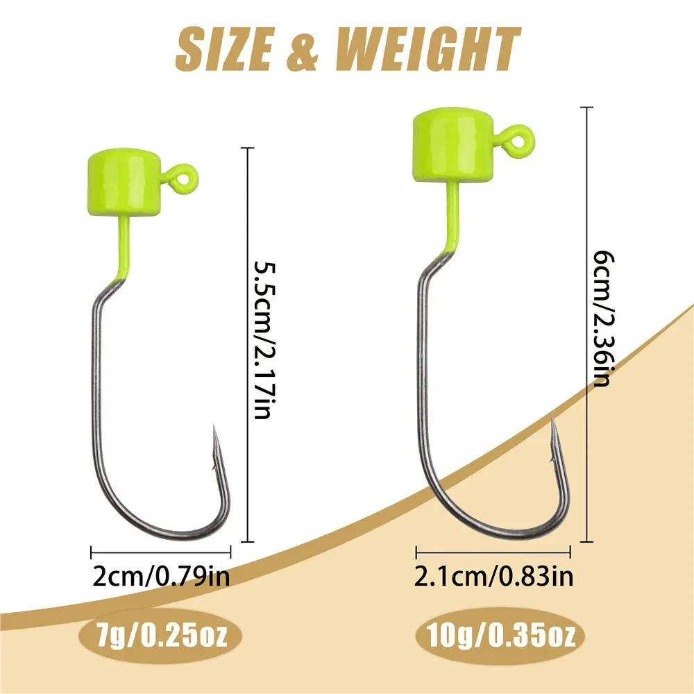 25Pcs Ned Rig Jig hooks Kit 7g 10g Mushroom Jig Heads hooks Soft Lures Wide Gap Worm Jig Fishing Hooks for Bass Crappie Fishing