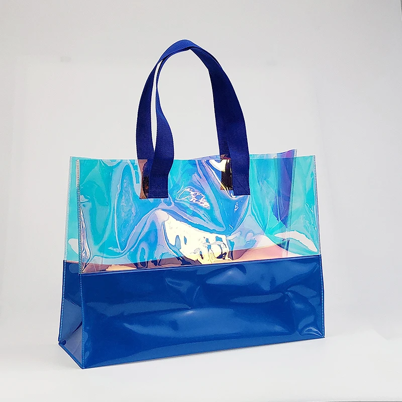 Printed Women Holographic Laser Tote Bag PVC Handbag Clear Shoulder Beach Gift Bag