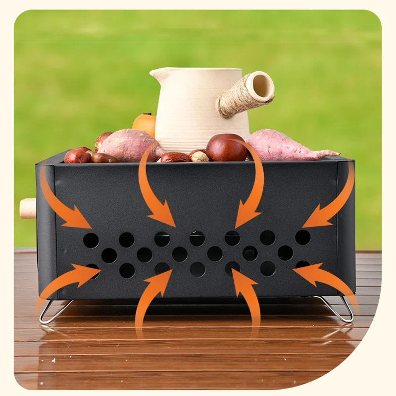 Portable Square Camping Barbecue Grill With Drawer Type Charcoal Brazier