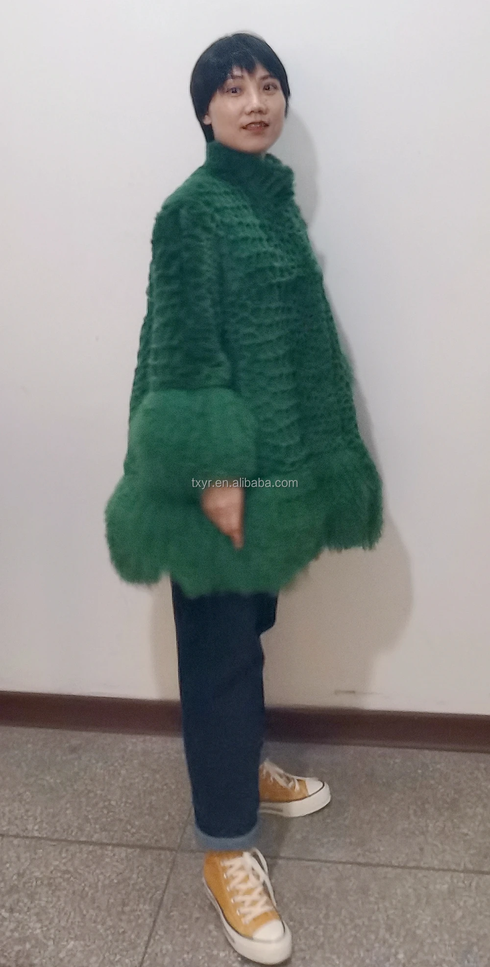 YR117 Mexico Style Plus Size Mongolia Rabbit Fur Coats Women Colored Fur Long Coat