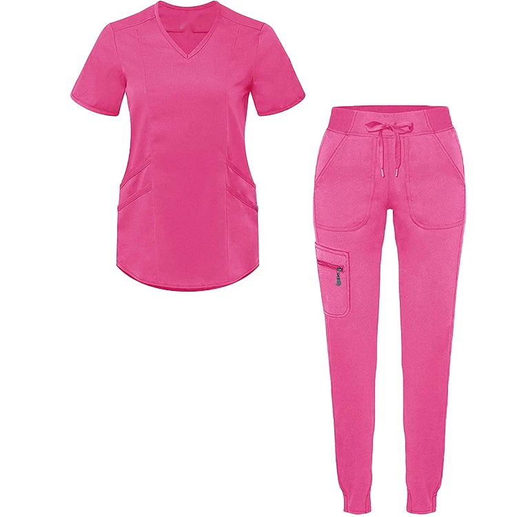 New Style Plus Size Two Piece Polyester Set Summer Scrub Joggers Stretch Women Medical Scrubs Uniforms