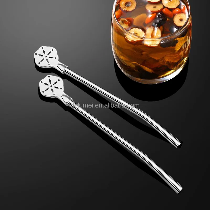 Wholesale Food Grade Silver 304 Stainless Steel Coffee Drinking Yerba Mate Tea Detachable Straw with Filter Spoon