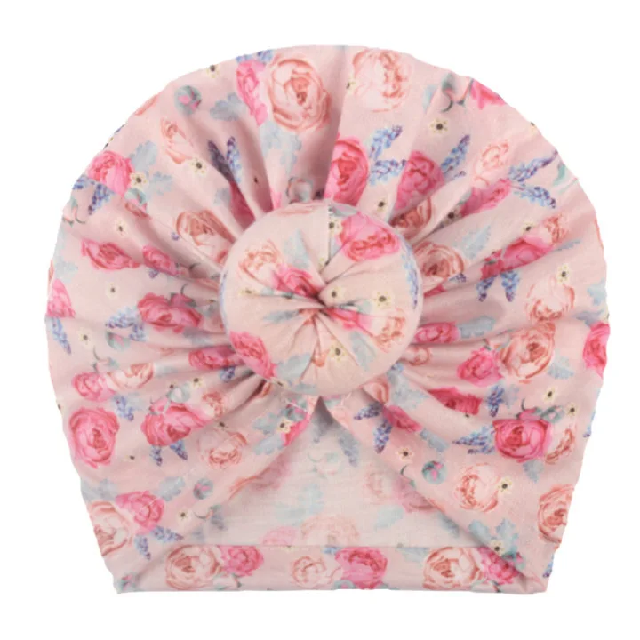 Hot Seller Cute Donuts Baby Winter Hat Floral Print Boy Girl Newborn Beanies Bonnet Kids Headwraps Hair