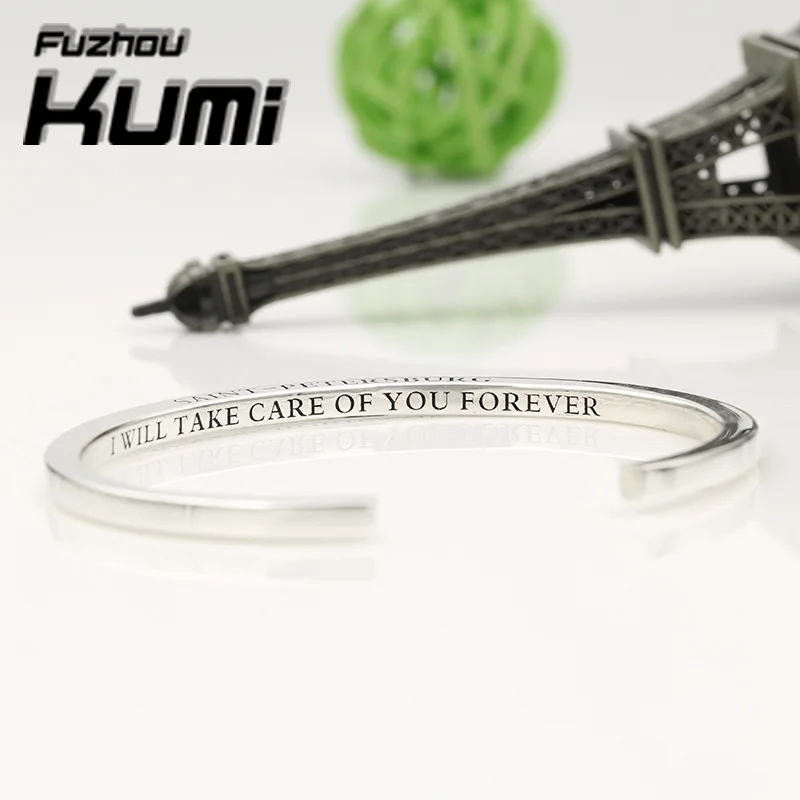 Jewelry Sterling Pure 925 Silver Custom Text Bracelet Bangle for Men Women Engraved Name Words Personalized Cuff