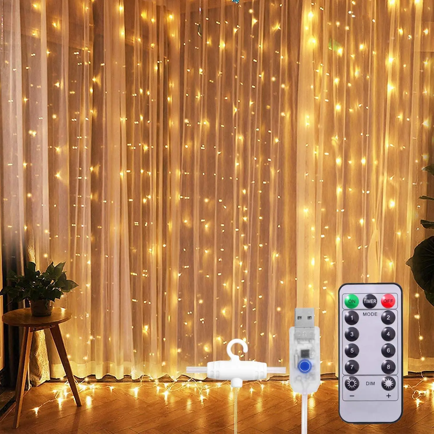 wholesale Garland Wedding Decor use 3x3m 300 LED Silver Wire Curtain Lights USB With Remote Fairy Lights String