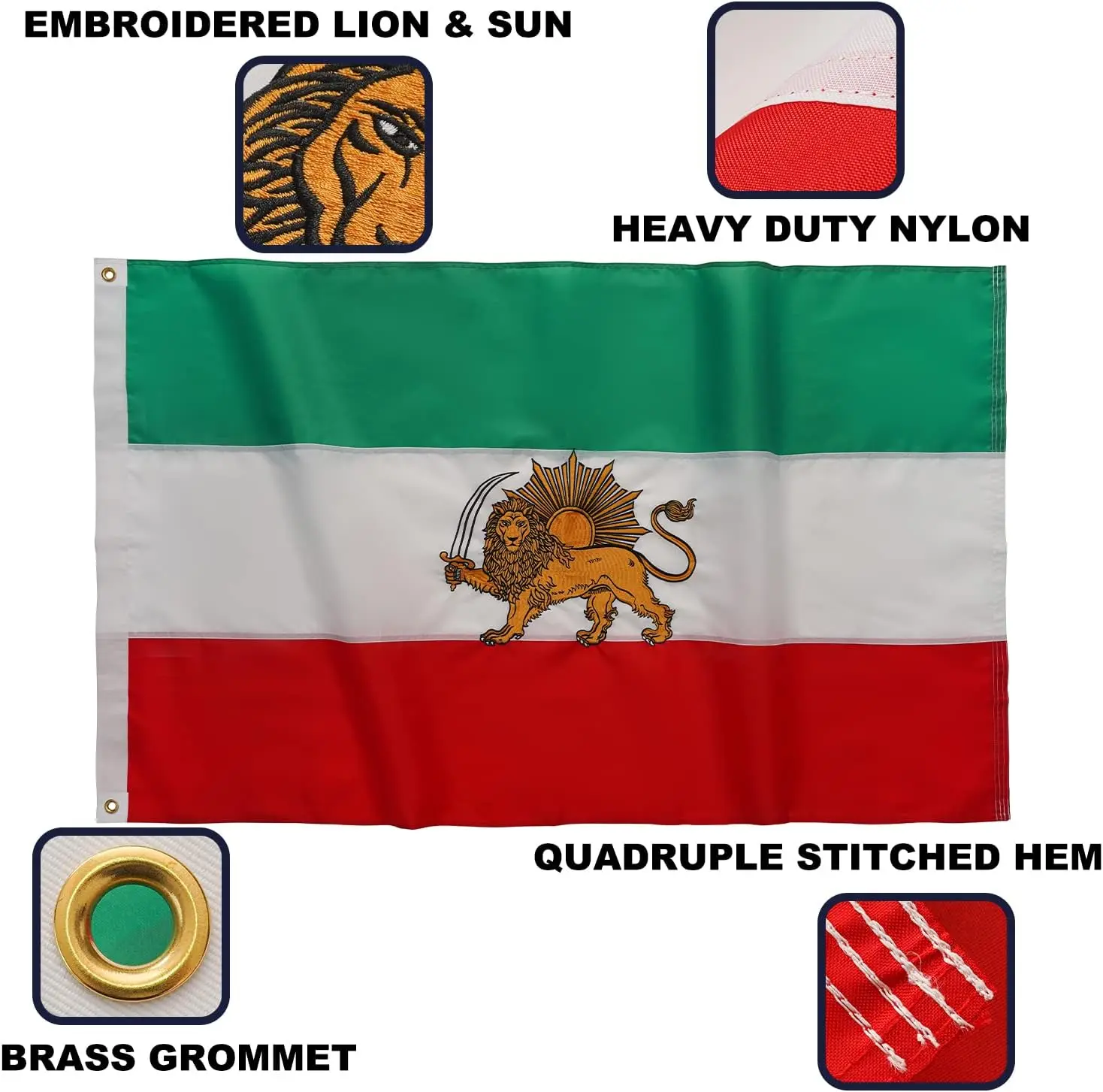 Sell high quality products 3*5ft100% polyester bright color fade resistant thickened durable double sided Iranian flag