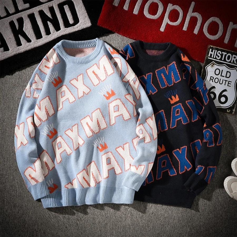 Новинка, стильный жаккардовый свитер с надписью из хлопка и нейлона для молодых мужчин, пуловер