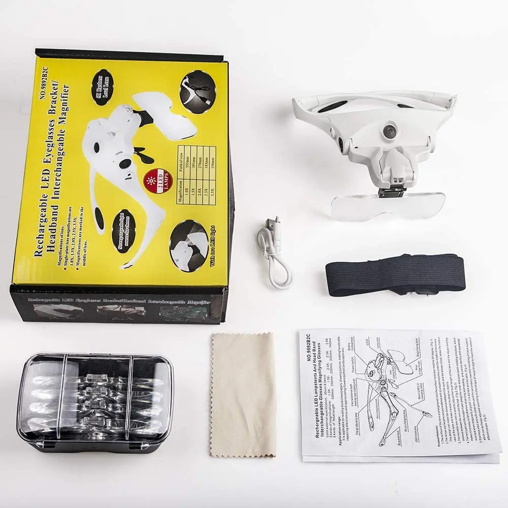 Perofessional Helmet Reading Magnifier LED Light Magnifying Glasses for Reading with 5 Lens