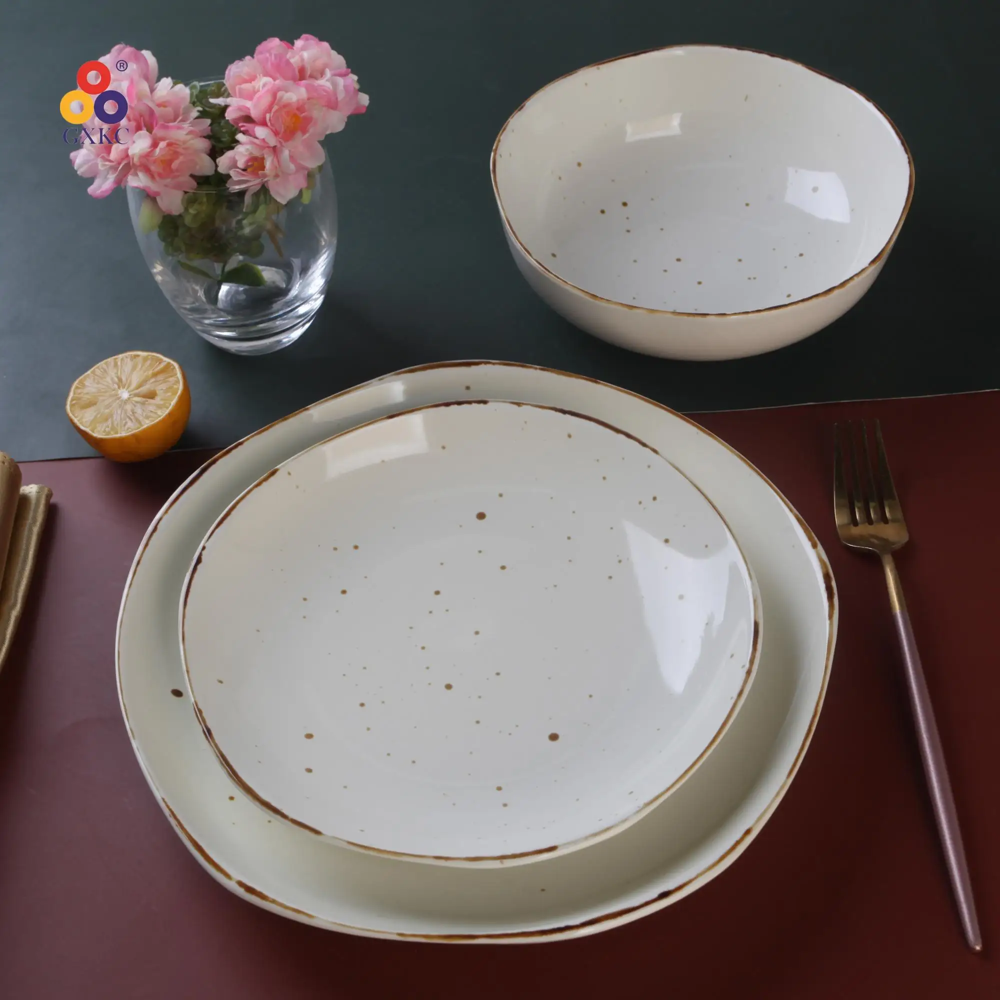 Sanhuan irregular shape with speckle stoneware tableware dinnerware sets ceramic dinner set 16/24/48/72pcs for kitchen