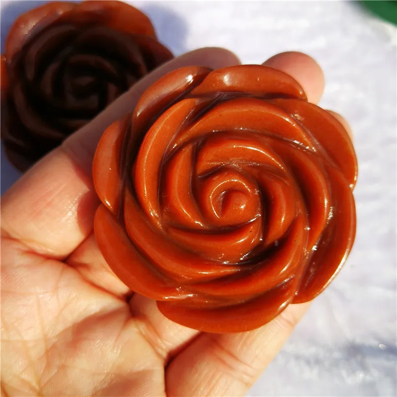 Hand carved red jasper quartz Crystal Rose flowers natural crystal crafts