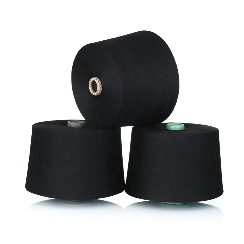 Hot Selling 21s/140s/1  Black Textile Spun Yarn  Polyester viscose Yarn For Weaving And Knitting High Tenacity Socks yarn