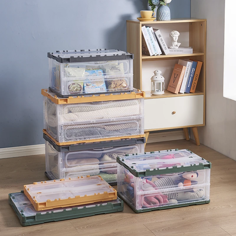 Household Foldable Stackable Bathroom Under Bed Medecine Cube Organizer Clear Plastic Storage Boxes Bins