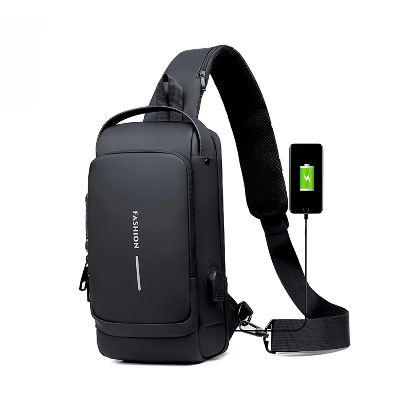 Custom Logo Crossbody Bag Men Waterproof Anti-theft Chest Bag Male Fashion Sling Cross Body Shoulder Bag With USB And Lock