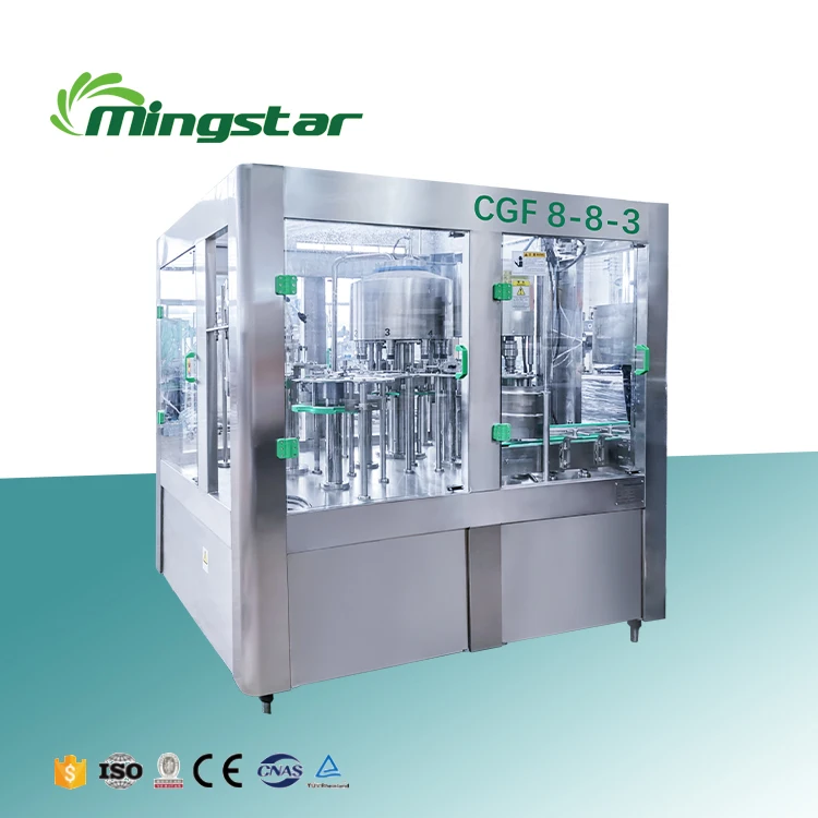 3-in-1Small scale CGF 8-8-3 500 ml PET bottle washing filling capping and labeling feeder machine water bottle filling machine