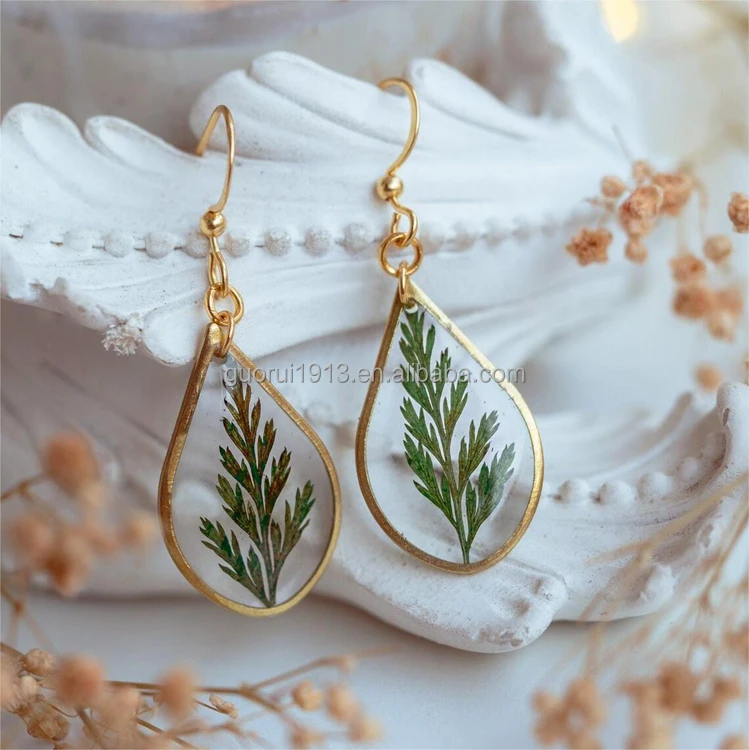 Korea Ins Style Resin Earrings Dried Flower Plant Stud Earrings Handmade Transparent Jewelry Wholesale Gift