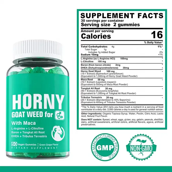 OEM Private Label Natural Epimedium Extract Maca Horny Goat Weed Gummies for Men Women Natural Energy Intimacy Booster
