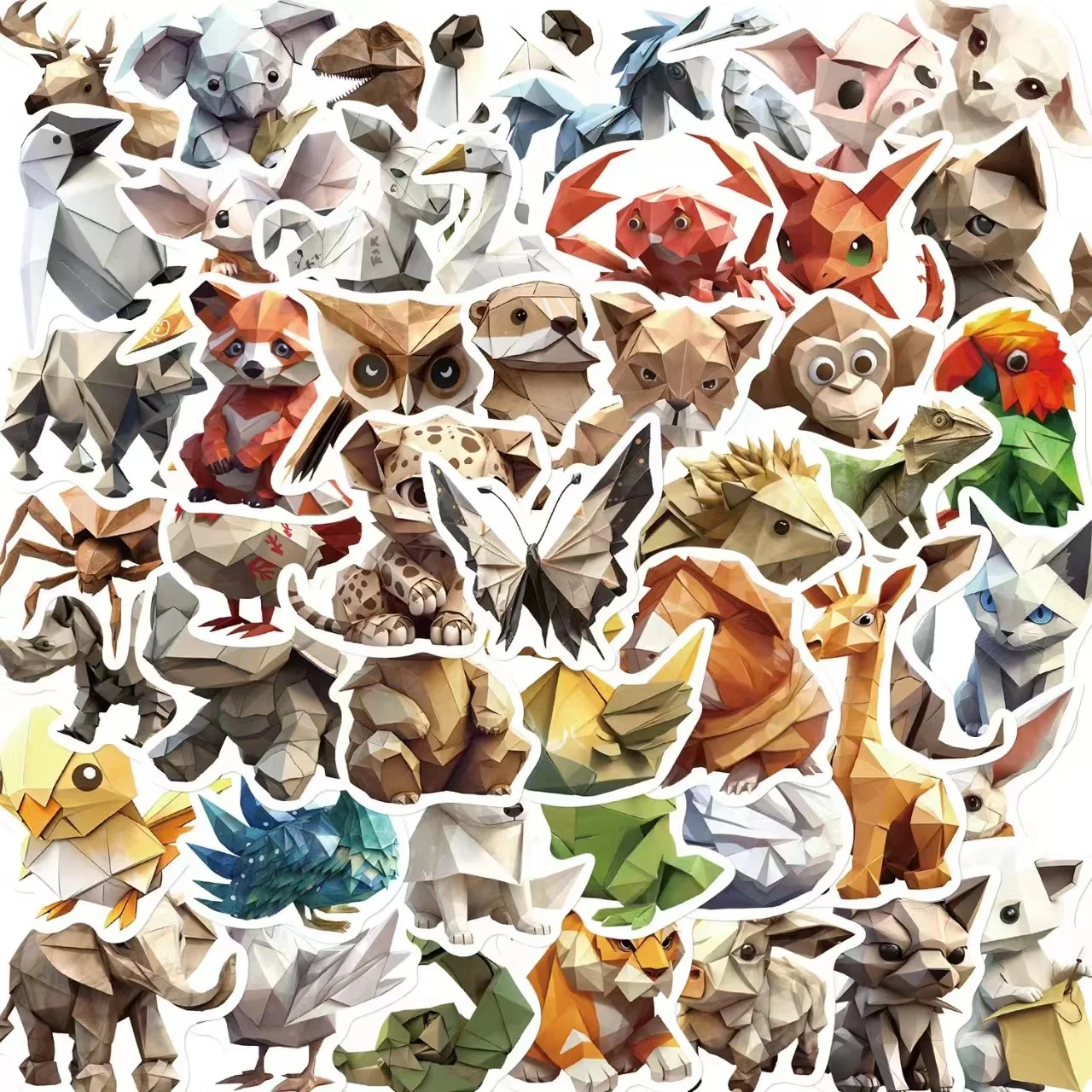 50pcs Origami animals PVC waterproof graffiti sticker packs for kids laptop luggage notebook bottle cup bike decoration