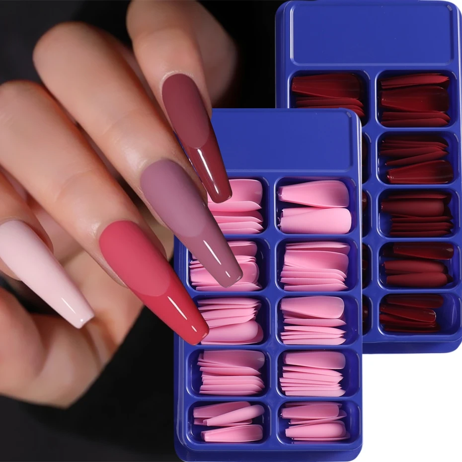 Free Customization Matte Long Coffin False Nail Artificial Fingernails French Acrylic Nail Tips Full Cover Press On Nail Set