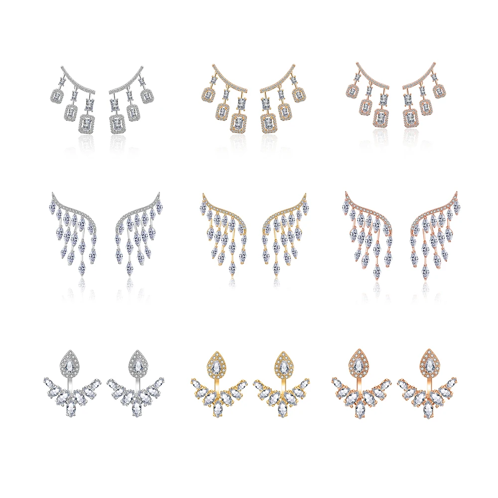 Rakol EP598 2024 New Luxury Angel Wing Marquis Cubic Zircon Bridal Earrings Wholesale Big Diamond Studs Earrings Jewelry Women