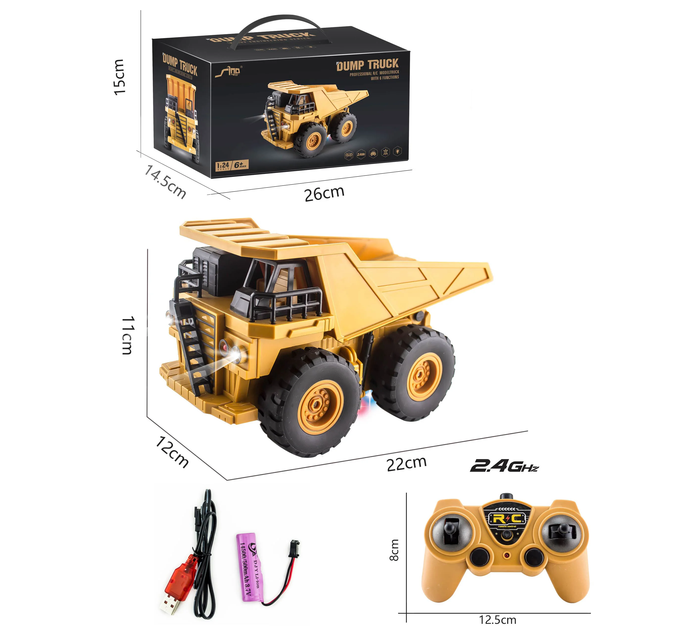 Hot Sale Kids RC Truck 1/24 2.4G Six-channel Lighted Heavy Duty Tipper RC Trucks