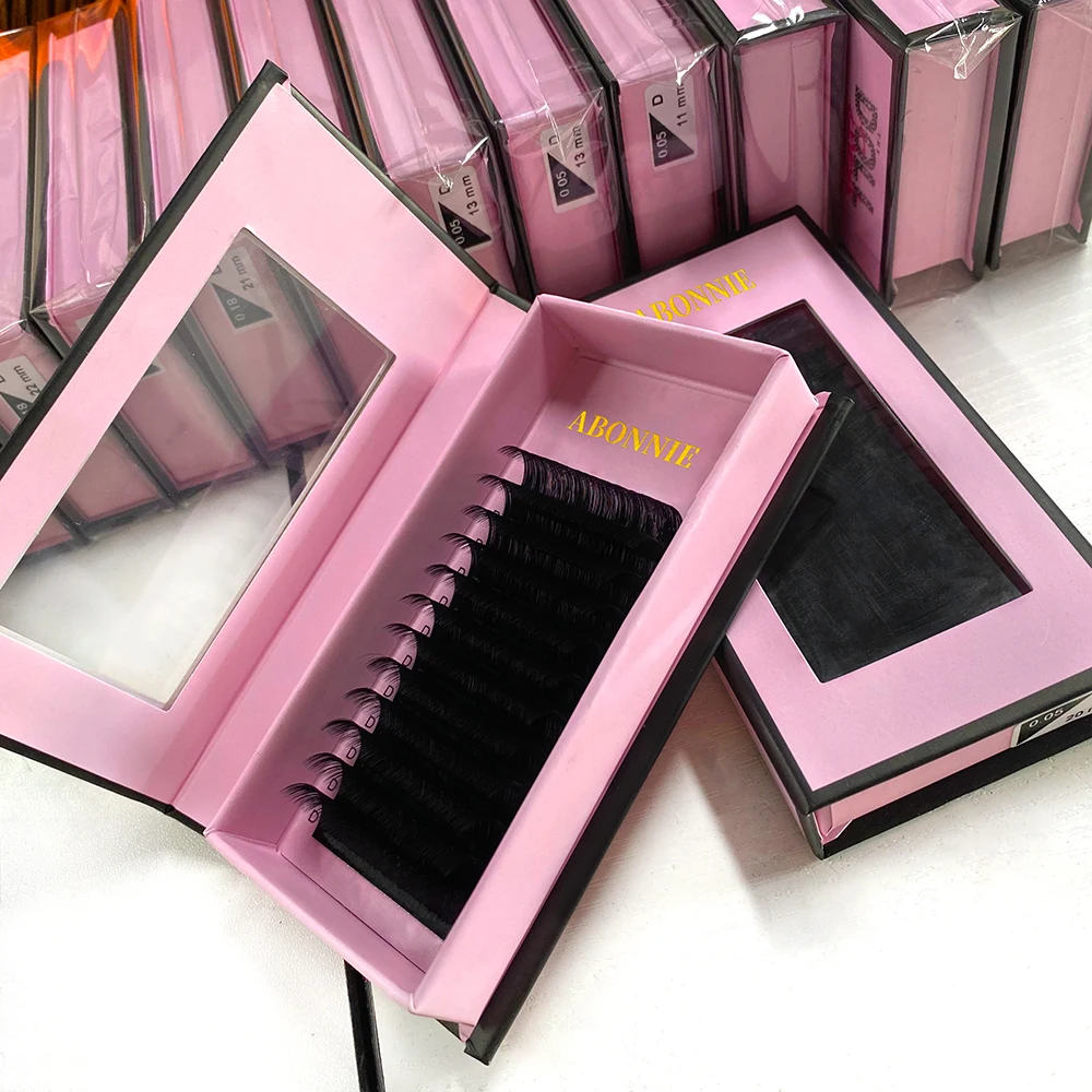 
Abonnie las extension supplies private label 25mm mink individual eyelashes dark cashmere volume lash trays 