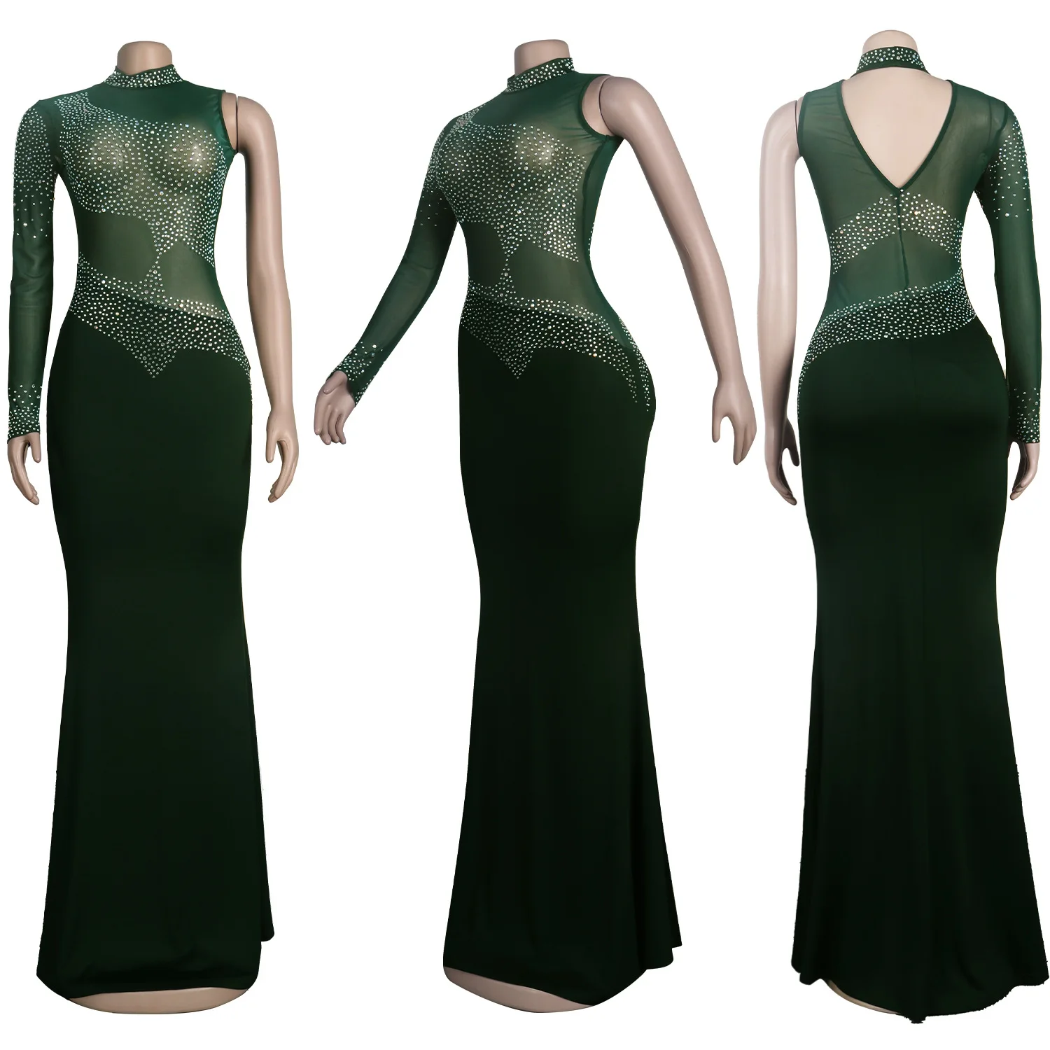 W81024 sexy fashion rhinestone plus size long elegant dresses women party evening gown