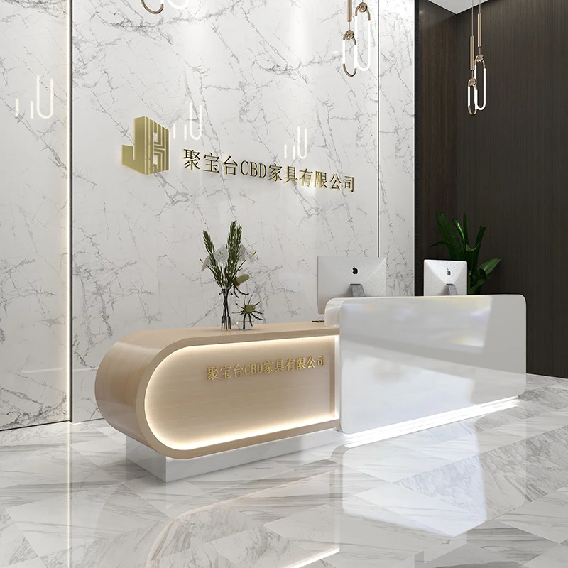 Hot Selling Design LED Salon Front Reception Counter White Consulting Desk Counter Hotel Reception White Salon Reception Desk