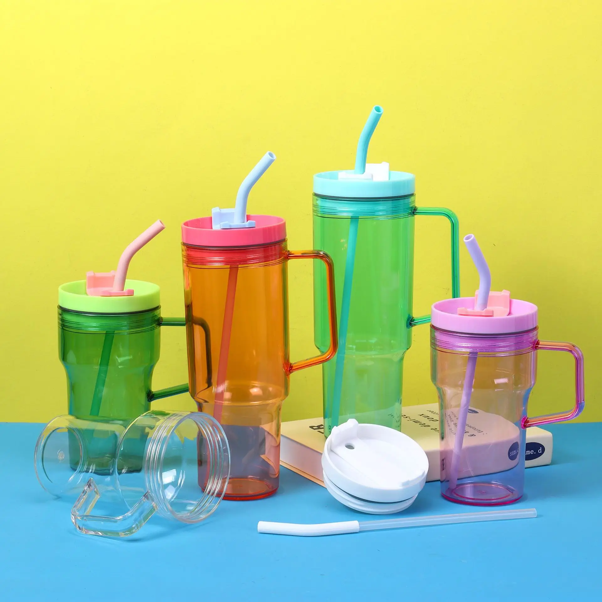 30oz 40oz ECO Friendly Products Plastic Cup clear Colored Acrylic Tumbler Beer Mugs Mason Jars with Handle and Lids