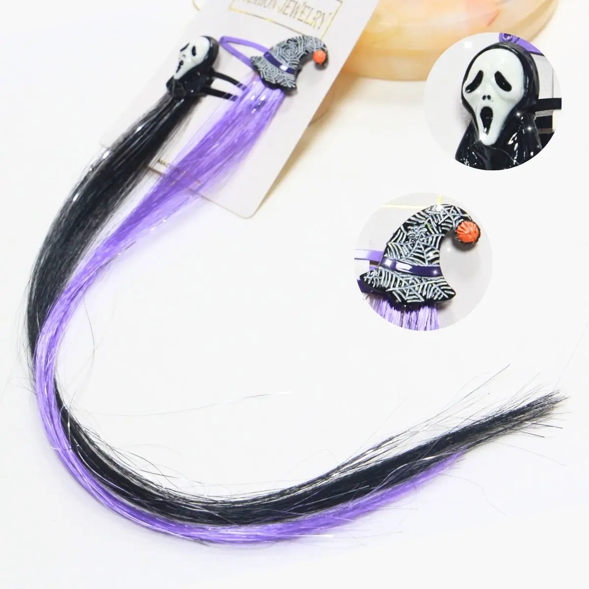 Anxin Halloween Witch Hat Ghost Tassel Wig Hair Clips For Kids Hair Extensions