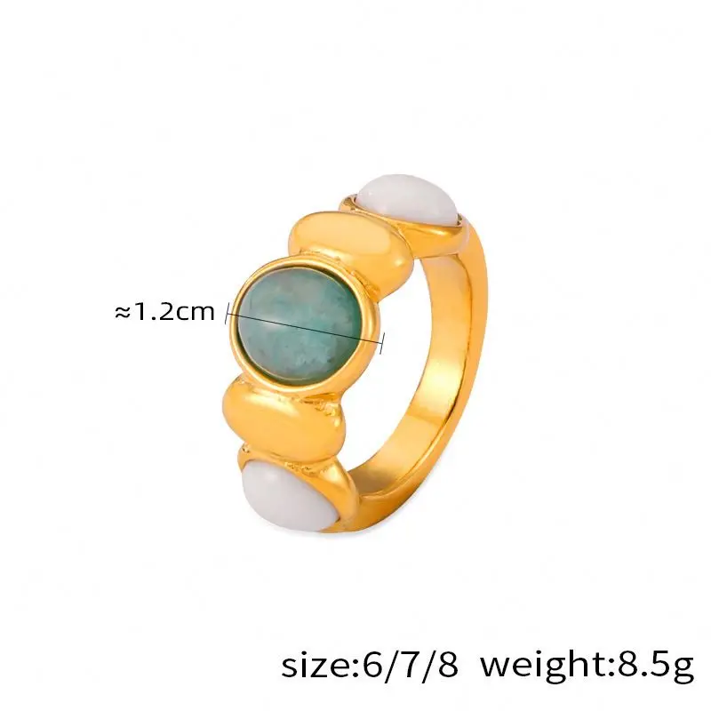 Gold Plated Stainless Steel C Shape Oval Azurite White Jade Natural Stone Cuff Bangles Bracelets Stud Earrings Ring Jewelry Set