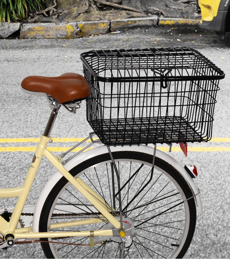 Low-priced multi-color steel reliable rear-mounted bicycle basket dense mesh bottom Tricycle basket + inner tank