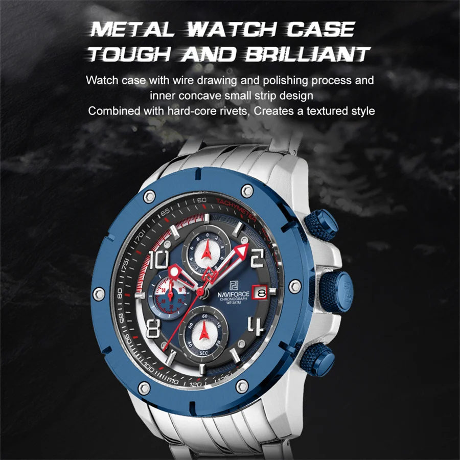 NAVIFORCE 8056 Large Steel Wrist Watch Man Fashion Brand Original Designer Watches with Arabic Luminous Dial