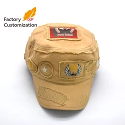 Designer fashion printed washed army cap retro washed printed military cap fashion brand retro military cap