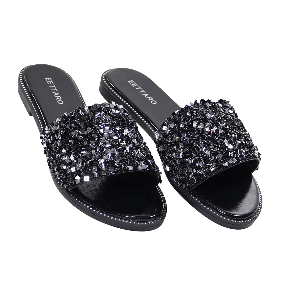 2021 New Trending Outdoor Womens Flip Flop House Low Heel Rhinestone Slides Ladies Slippers
