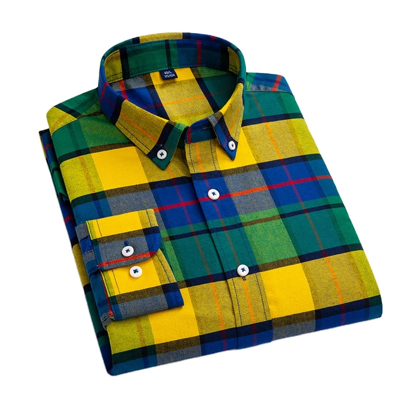 2022 Factory Custom Muti-Color Check Casual Shirt 100% Cotton Mens Long Sleeve Oxford Plaid Shirts For Men