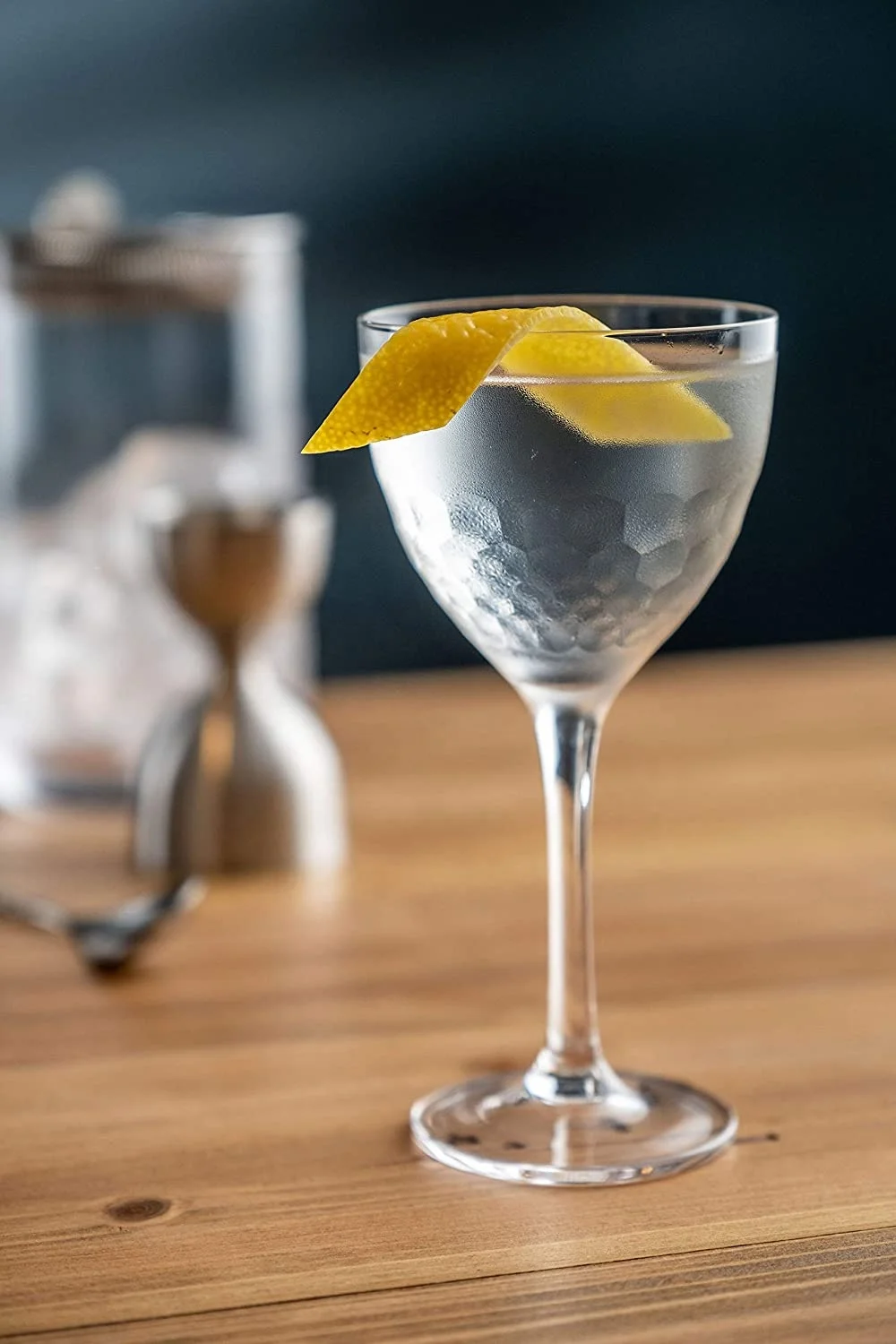 Hand Etched Vintage Small Coupe Cocktail Glass to Serve Manhattan Martini Honeycomb Hammered Nick and Nora Glass