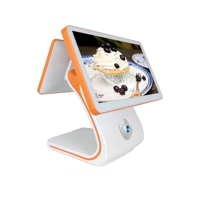 China cheap cash register all in one 15.6 main display pos system with usb port can connect with scan gun