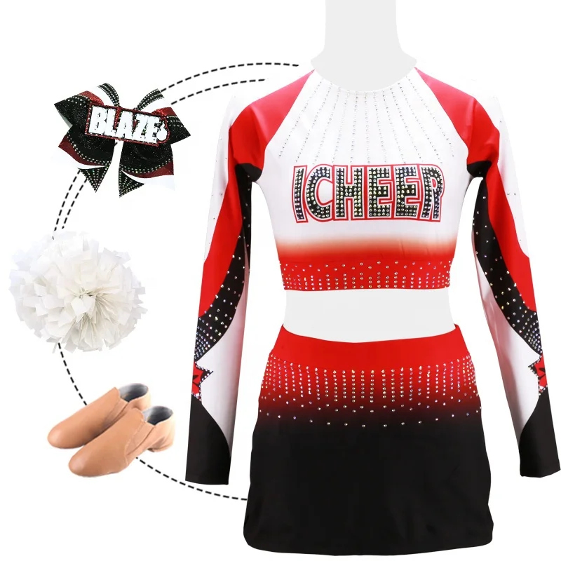 Wholesale Custom Cheerleader Uniforme Cheerleading Dance Wear Red And Black Gradients Cheer Perform Wear