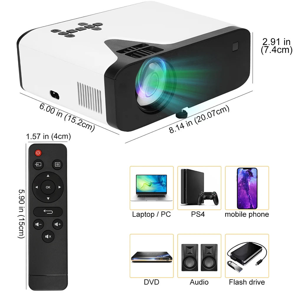 HD LED LCD Мини проектор UB20 1080*720P поддержка подключения мобильного телефона 176 дюймов производитель