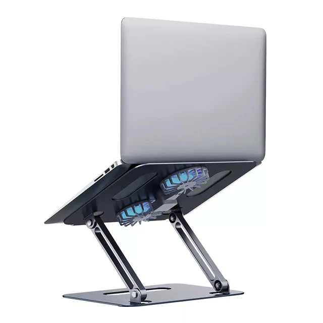 Laptop Holder With Cooler Fan Ergonomic Aluminum Height Adjustable Folding Laptop Stand For Office Desk