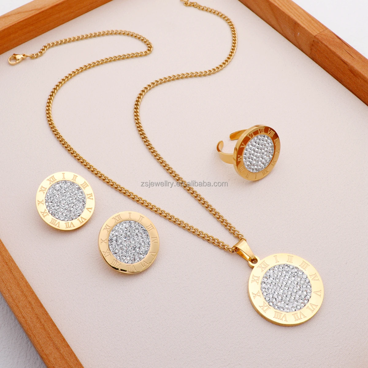 Fashion Kids Gold Plated Girl Stainless Steel Jewelry Ring Enamel Colorful African Set Cute Design Stone Design Jewelry Sets