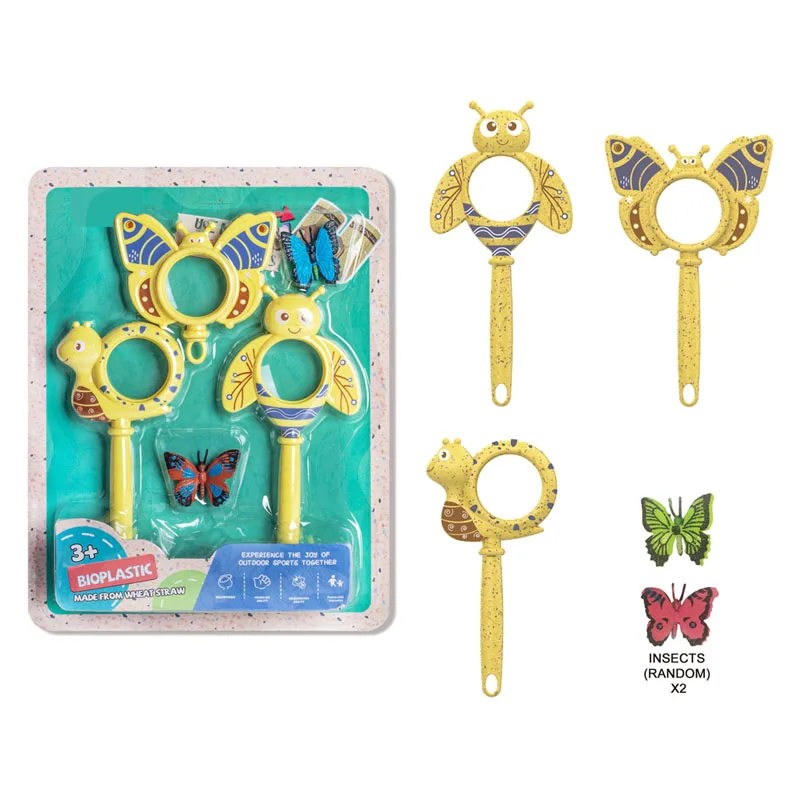 New arrival nature explorer kit science and education toys 3 types insect shape handheld mini magnifying glass toy with 2 insect