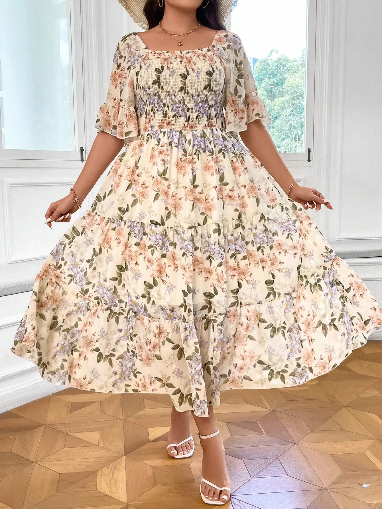 Custom Dubai Islamic Modesty Dress for women printed multi-layer Arabic fashion woven organza fabric beaded dress