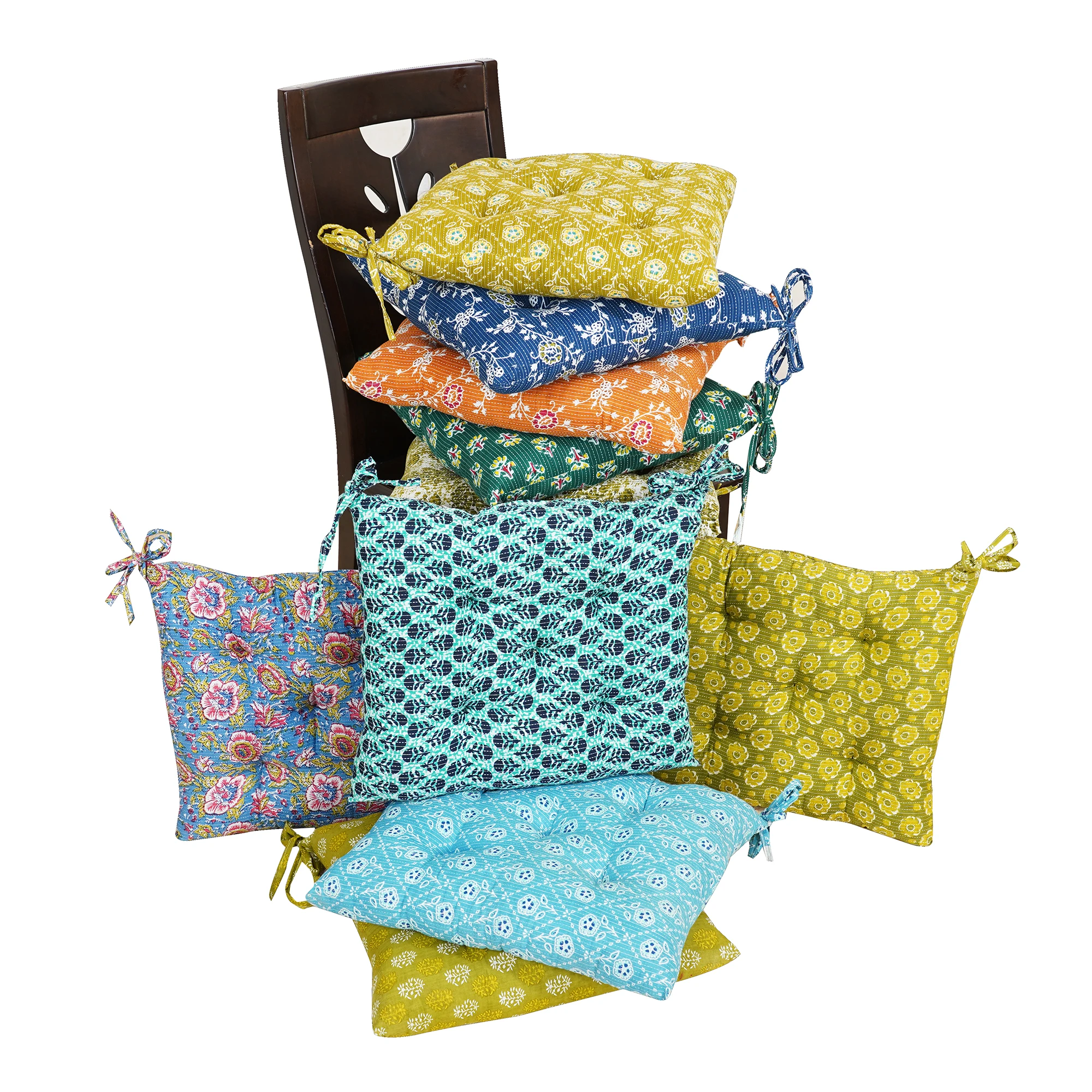 Hand Block Print Cotton Fabric Decorative Printed Chair Pads Chair Cushion Back Support Seat Cushion