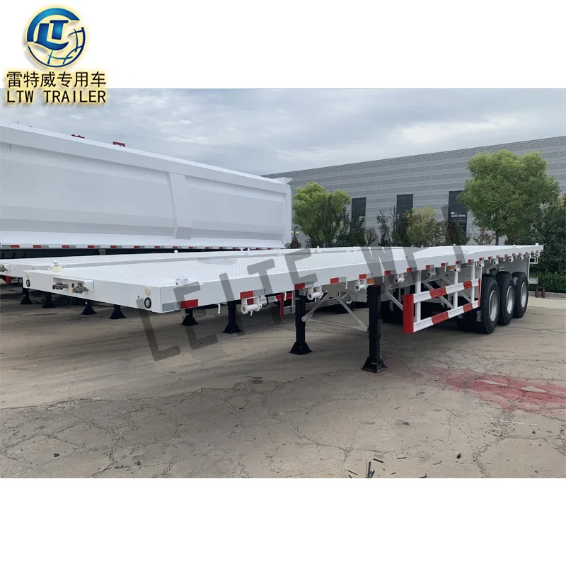 China 40 Feet 20 ft 40ft Container Utility Trailer for Caravan Flat Bed 3axle 40ton flatbed semi Truck trailer