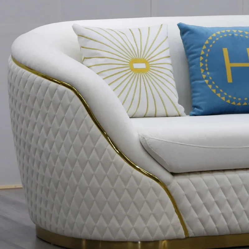 modern luxury love seats Fabric sofa set with gold stainless steel leg hotel leisure lounge sofa for living room furniture