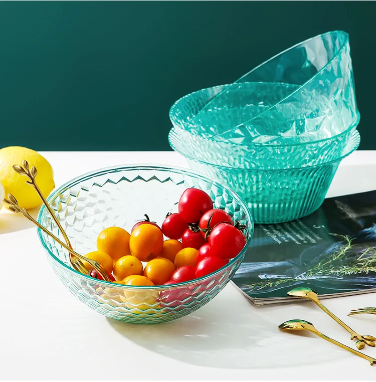 Japan Style Hammer Pattern Transparent Salad Bowl Snack Bowl Plastic Fruit Bowl