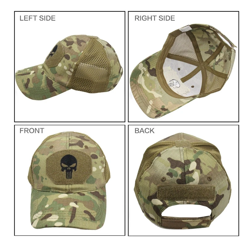 Skull Patch Camouflage Polyester Baseball Cap Tactical Unisex Mesh Trucker Hat Lightweight Adjustable Sun Hats For Women & Men